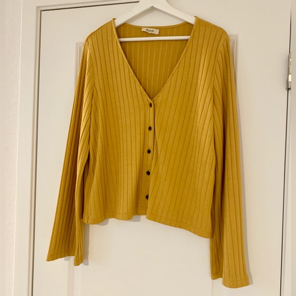 MOVING SALE | Women’s Madewell Yellow Gold Bell-Sleeve Cardigan Top, Size XL - Picture 1 of 7